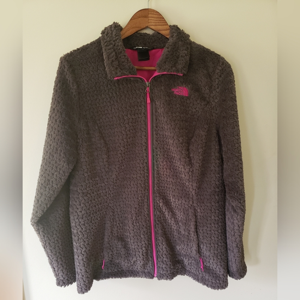 The North Face Women's Charcoal Teddy Jacket with Pink Accents